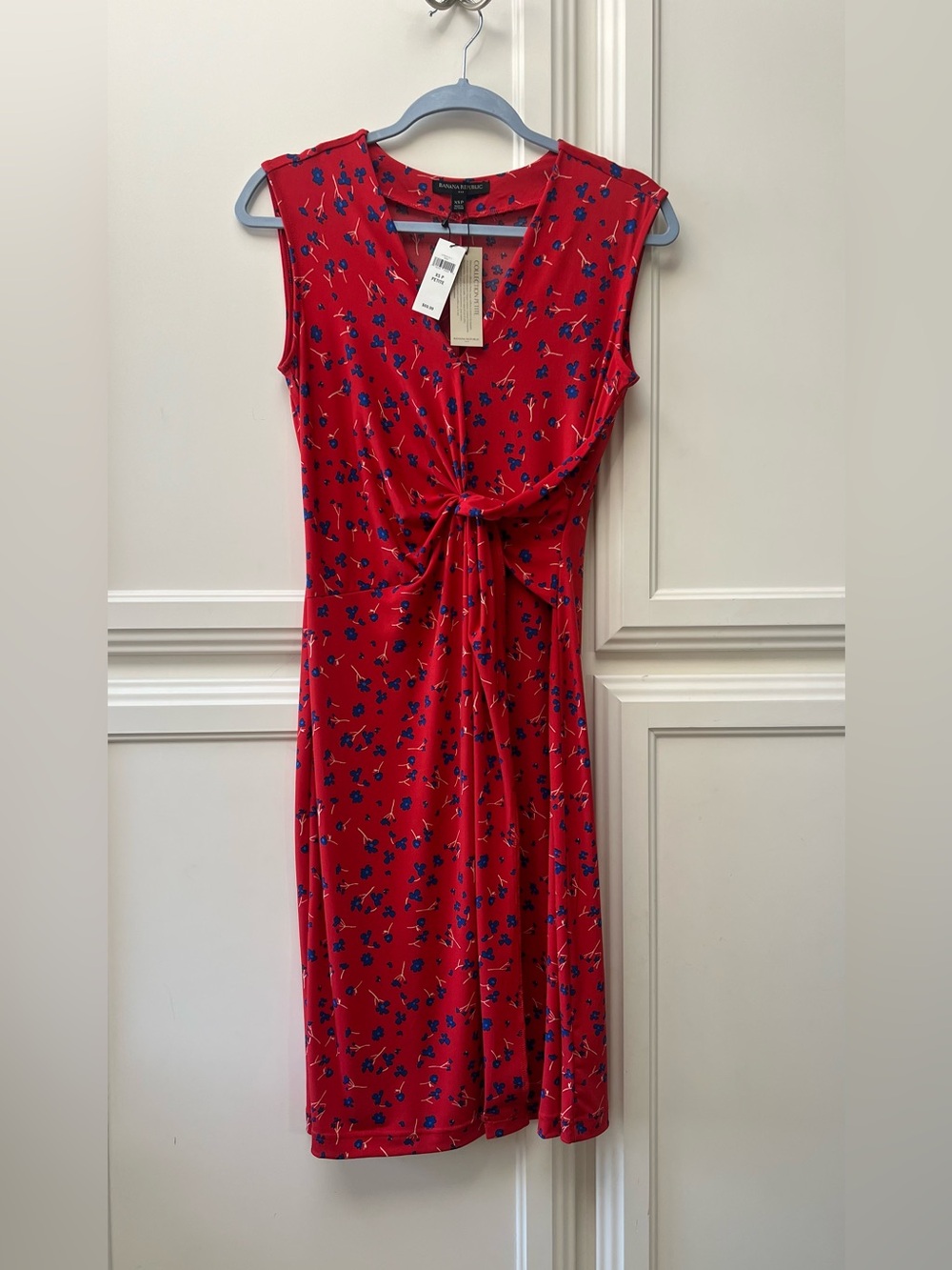 Banana Republic Red Midi Dress with Blue Floral Print